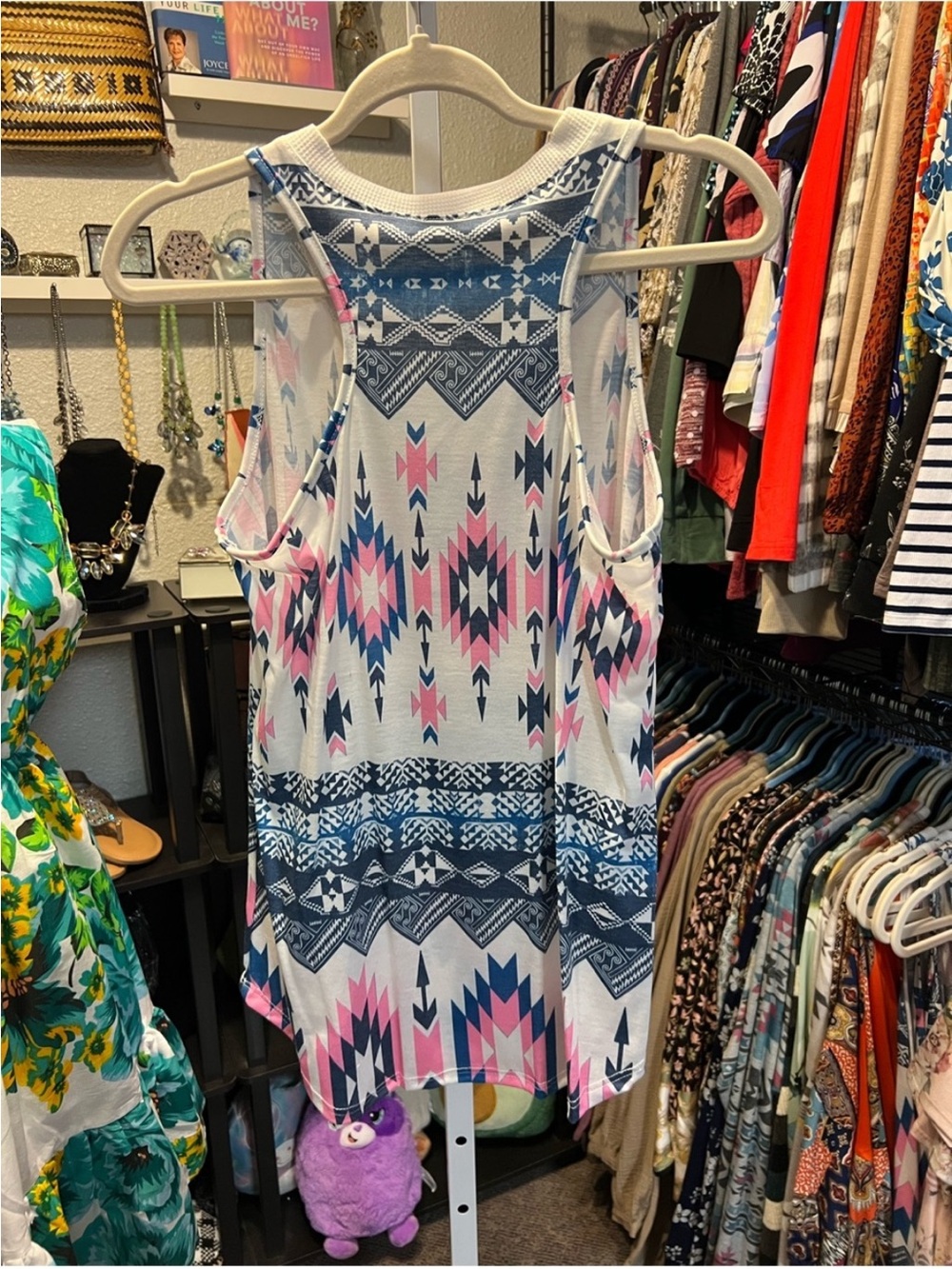 Avery White Tank with Pink & Blue Aztec Print - Picture 3 of 5